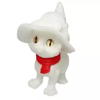 Напечатанная на 3D-принтере фигурка кота-волшебника с подвижными суставами, в шляпе, украшение кота в красном шарфе, кот с большими глазами, игрушка-антистресс с гибкими суставами для снятия стресса, настольное украшение L