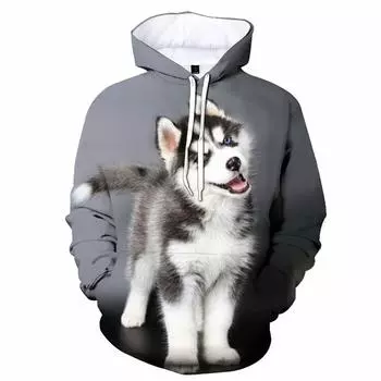 Напечатанная на 3D-принтере толстовка с капюшоном Husky Siberian, толстовка с капюшоном для собак, модный мужской повседневный свитер на весну и осень, куртка в уличном стиле S