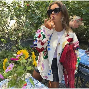 Напечатанная женская куртка с круглым вырезом и длинным рукавом, однобортная женская куртка, модная уличная одежда 2025 года, осенне-зимнее женское пальто в стиле бохо M