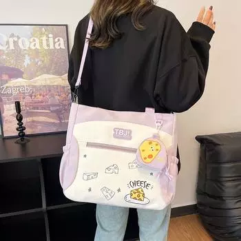 Напечатанная женская сумка через плечо, большая вместимость, студенческая сумка через плечо зелёный