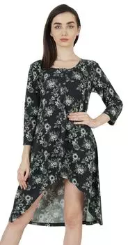 Напечатанные Inkmeso хлопковые платья с круглым вырезом для женщин с асимметричным подолом, короткие 3XL чёрный