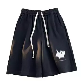 Напечатанные однотонные шорты Tooling Shorts Мужские модные брендовые уличные свободные спортивные штаны с пятью точками M чёрный