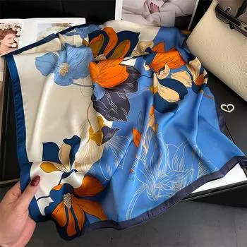 Напечатанный имитация шелкового цветка модный маленький квадратный шарф женский весна и лето тонкий солнцезащитный декоративный шелковый шарф шарф шарф One size