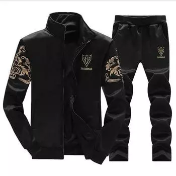 Напечатанный мужской повседневный костюм из двух частей с вышивкой L серый