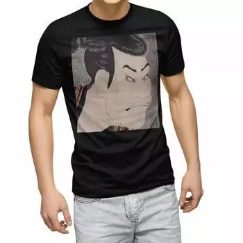 Напечатанный размер 3XL стильный круглый вырез черный 011484 японский стиль японский узор Кабуки [igsticker] футболка мужская футболка