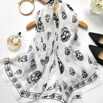 Напечатанный шифоновый шарф для вечеринки на Хэллоуин для женщин, платок на голову с черепом, женский шелковый шарф, резинка для волос black-A