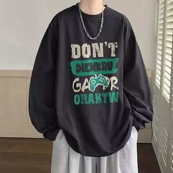 Напечатанный свитер осень-зима для мужчин весна и осень 2024 года, корейский новый свободный топ с круглым вырезом, шикарный стиль Гонконга, модный M белый