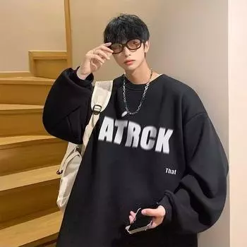 Напечатанный свитер осень-зима для мужчин весна и осень 2024 года, корейский новый свободный топ с круглым вырезом, шикарный стиль Гонконга, трендовый M белый