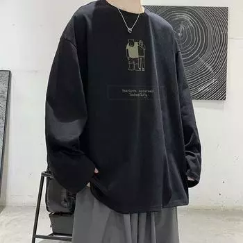 Напечатанный свитер осень-зима для мужчин весна и осень 2024 года, корейский новый свободный топ с круглым вырезом, шикарный стиль Гонконга, модный M белый