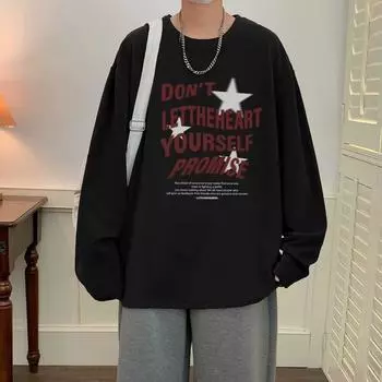 Напечатанный свитер осень-зима для мужчин весна и осень 2024 года, корейский новый свободный топ с круглым вырезом, шикарный стиль Гонконга, модный M белый