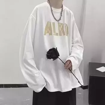 Напечатанный свитер осень-зима для мужчин весна и осень 2024 года, корейский новый свободный топ с круглым вырезом, шикарный стиль Гонконга, модный M белый