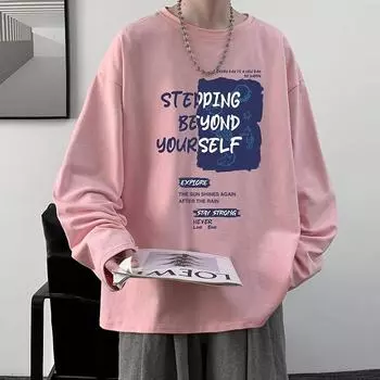 Напечатанный свитер осень-зима для мужчин весна и осень 2024 года, корейский новый свободный топ с круглым вырезом, шикарный стиль Гонконга, модный M белый