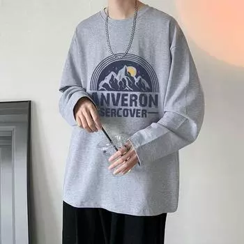 Напечатанный свитер осень-зима для мужчин весна и осень 2024 года, корейский новый свободный топ с круглым вырезом, шикарный стиль Гонконга, модный M белый