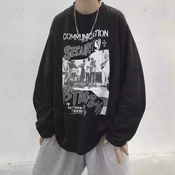 Напечатанный свитер осень-зима для мужчин весна и осень 2024 года, корейский новый свободный топ с круглым вырезом, шикарный стиль Гонконга, модный M белый