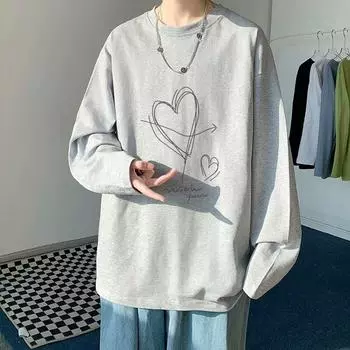 Напечатанный свитер осень-зима для мужчин весна и осень 2024 года, корейский новый свободный топ с круглым вырезом, шикарный стиль Гонконга, модный M белый