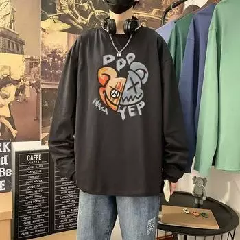 Напечатанный свитер осень-зима для мужчин весна и осень 2024 года, корейский новый свободный топ с круглым вырезом, шикарный стиль Гонконга, модный M белый