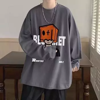 Напечатанный свитер осень-зима для мужчин весна и осень 2024 года, корейский новый свободный топ с круглым вырезом, шикарный стиль Гонконга, модный M белый