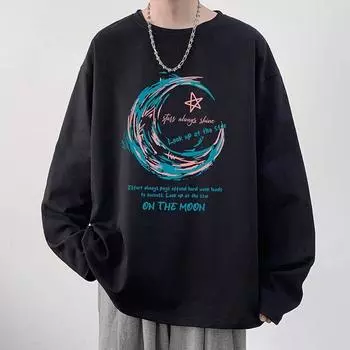 Напечатанный свитер осень-зима для мужчин весна и осень 2024 года, корейский новый свободный топ с круглым вырезом, шикарный стиль Гонконга, модный M белый