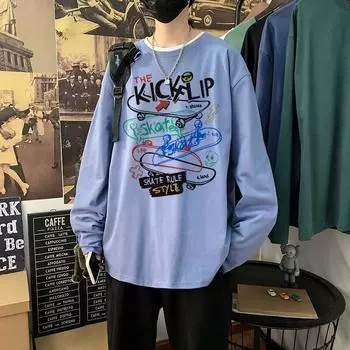 Напечатанный свитер осень-зима для мужчин весна и осень 2024 года, корейский новый свободный топ с круглым вырезом, шикарный стиль Гонконга, модный M белый