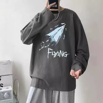 Напечатанный свитер осень-зима для мужчин весна и осень 2024 года, корейский новый свободный топ с круглым вырезом, шикарный стиль Гонконга, модный M белый