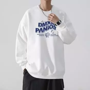 Напечатанный свитер осень-зима для мужчин весна и осень 2024 года, корейский новый свободный топ с круглым вырезом, шикарный стиль Гонконга, трендовый M чёрный