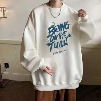 Напечатанный свитер осень-зима для мужчин весна и осень 2024 года, корейский новый свободный топ с круглым вырезом, шикарный стиль Гонконга, трендовый M чёрный