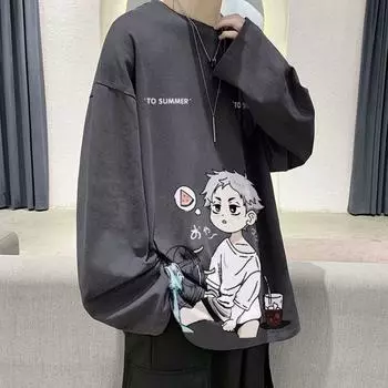 Напечатанный свитер осень-зима для мужчин весна и осень 2024 года, корейский новый свободный топ с круглым вырезом, шикарный стиль Гонконга, модный M белый