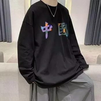 Напечатанный свитер осень-зима для мужчин весна и осень 2024 года, корейский новый свободный топ с круглым вырезом, шикарный стиль Гонконга, модный M белый