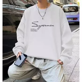 Напечатанный свитер осень-зима для мужчин весна и осень 2024 года, корейский новый свободный топ с круглым вырезом, шикарный стиль Гонконга, трендовый M чёрный