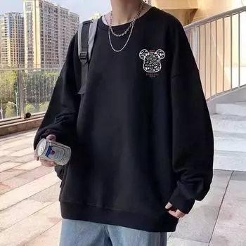 Напечатанный свитер осень-зима мужской круглый вырез свободный топ шикарный гонконгский стиль модный M абрикосовый