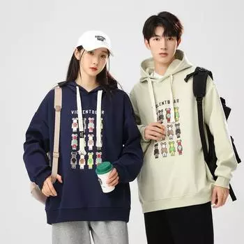 Напечатанный вышитый ЛОГОТИП модная пара толстовка мультфильм M