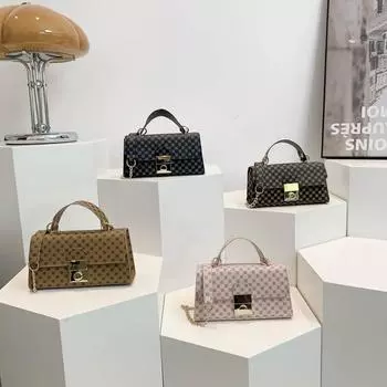 Напечатанный замок пряжка новый ретро новый простой и модный повседневный цепь ручная косая маленькая квадратная сумка для женщин