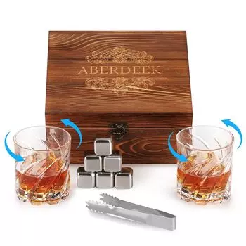 напитки в подарок на день рождения для пенсионеров Rocks Spin Pair Shochu Свадебный Новоселье Акция Вращающийся Деревянный Поставляется со льдом Интересный Стакан для виски