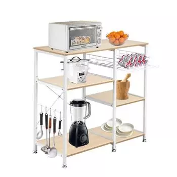 Напольная 4-слойная стойка для микроволновой печи 90*40*84 см с выдвижной корзиной + крестовина X на White maple