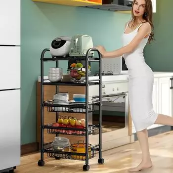 Напольная корзина для овощей, многоуровневая, портативная, из углеродистой стали, многофункциональная стойка для хранения фруктов