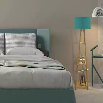 Напольная лампа на штативе из дерева стандартного размера с полками, лампочкой и держателем из джута Italian Crafter