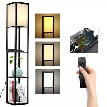 Напольная лампа с подставкой, портом для зарядки, непрямым, стильным напольным пультом дистанционного управления, регулируемой яркостью и цветом, минутным открытым переключателем для хранения, светильник для гостиной