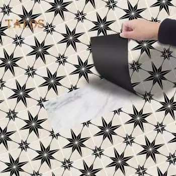 Напольная наклейка в стиле ретро, водостойкая матовая поверхность, виниловая наклейка на плитку для кухни, ванной комнаты, съемная наклейка на стену, пол черный белый
