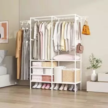 Напольная вешалка для одежды, двухрядная, для спальни, простые, большой емкости, шкаф для одежды и обуви