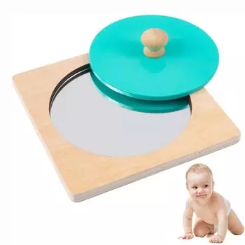 Напольное зеркало Tummy Time, игрушки Монтессори, игрушка-зеркало для сенсорного развития новорожденных малышей, деревянная ручка-головоломка для малышей 0-6-12 месяцев 15x15x1cm синий
