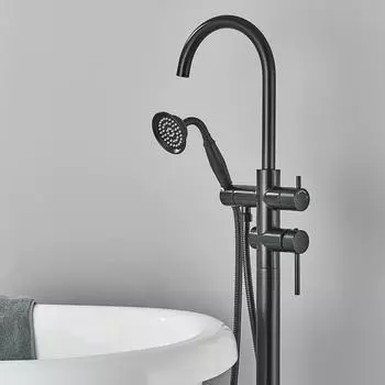 Напольный хромированный смеситель для ванны, отдельно стоящий смеситель для ванны с ручным душем, однорычажный смеситель для ванны матовый черный