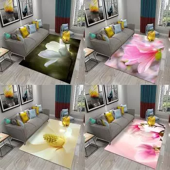 Напольный ковер для гостиной, спальни, диван, мягкий коврик для двери ванной комнаты, коврик для входа, розовый, белый ковер с цветком магнолии 40x60cm