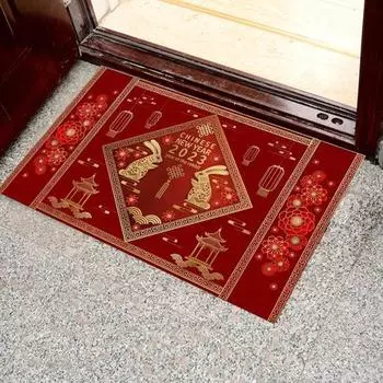 Напольный коврик, нескользящий, мягкий, противоскользящий, прочный, полиэстер, кролик, китайский стиль, год, входной коврик, декор