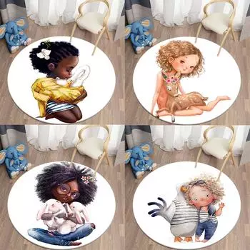 Напольный коврик с изображением животных, милый круглый коврик для маленькой девочки, коврик для гостиной, украшение детской комнаты, дверной коврик, коврик для домашних животных 40