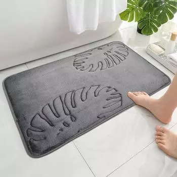 Напольный коврик с рисунком листьев, современный плюшевый прямоугольный коврик из полиэфирного волокна, противоскользящий и впитывающий коврик, подходит для ванной комнаты. 40cmx60cm