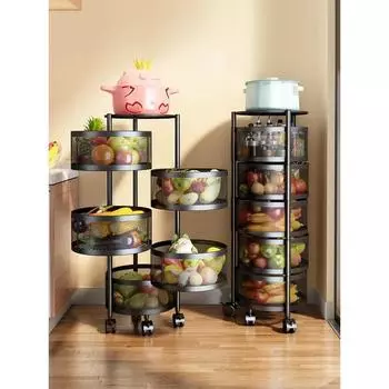 Напольный многоуровневый стеллаж для хранения на кухне, вращающаяся корзина, выдвижная тележка, органайзер для овощей и фруктов