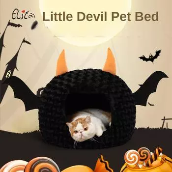 Наполнитель для домашних животных на Хэллоуин, бесенок для кошачьих туалетов, большое пространство, полностью закрытый осенне-зимний теплый питомник для щенков Тедди Фаду, кошачий домик