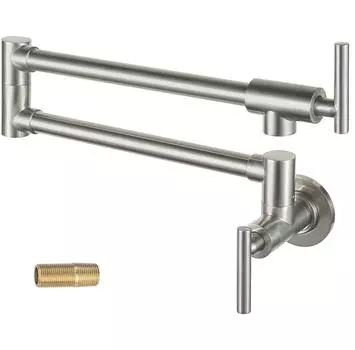 Наполнитель для кастрюль, двойной шарнирный излив, складной растягивающийся поворотный кронштейн, настенный черный кухонный кран, одно отверстие, две ручки, кухонный кран для мойки