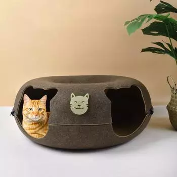 Наполнитель для кошачьего туалета с шинами, войлочный наполнитель для кошачьего туалета, пончик, крапива, туннельный наполнитель для четырех сезонов, универсальная игрушка для кошек, съемная двойная дырка коричневый