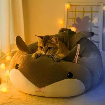 Наполнитель для кошачьего туалета Зимний милый полузакрытый домик для кошек в форме животного Теплый наполнитель для кошачьего туалета Товары для маленьких собак L 50*50*16